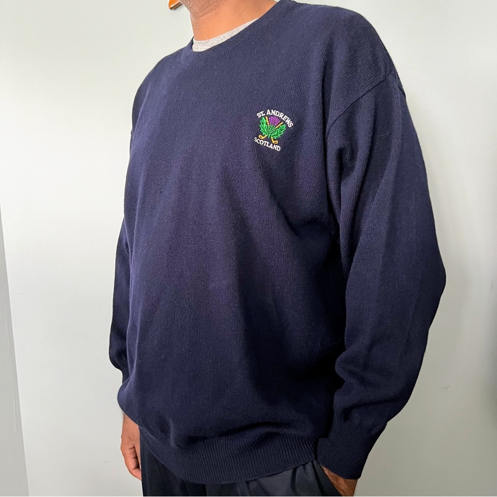 Harrods St Andrews Scotland 100% Lambswool Navy Blue Crewneck Sweater XXL